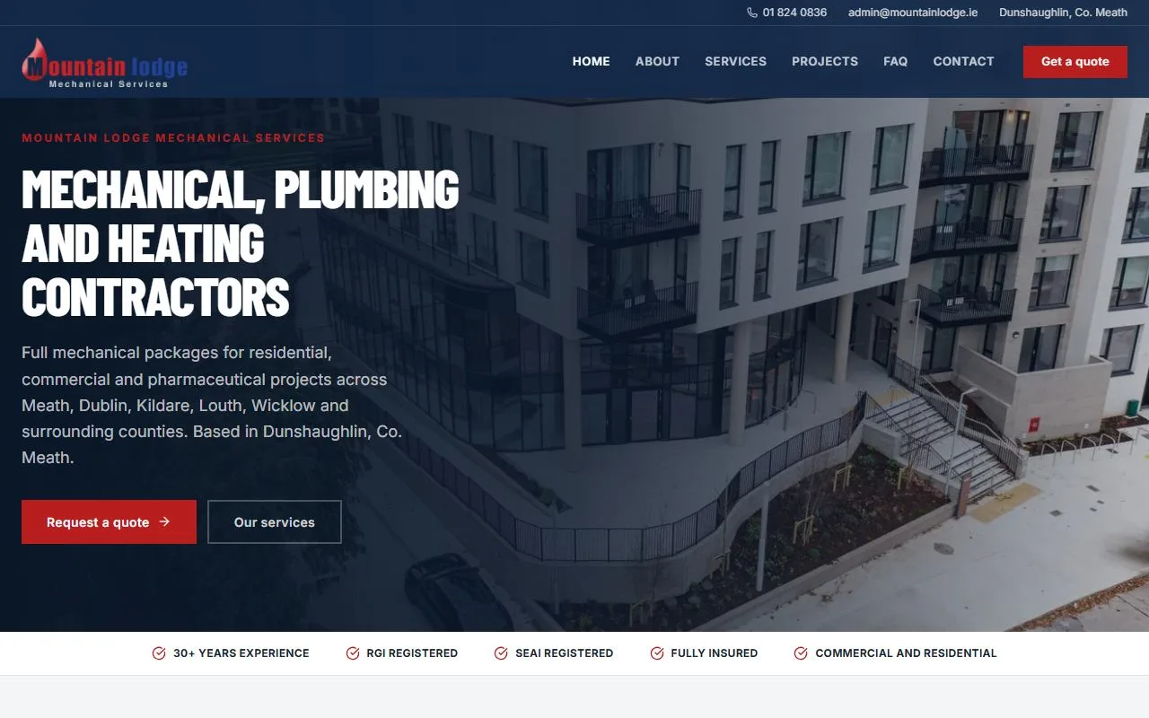 Mountain Lodge Mechanical Services website homepage